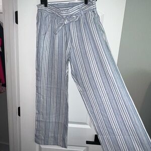 Jolt Blue and White Striped Tie-Waist Pants